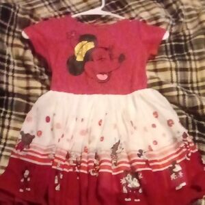 Red and White W/Gold Glitter Accents Minnie & Mickey Ruffled Dress Disney